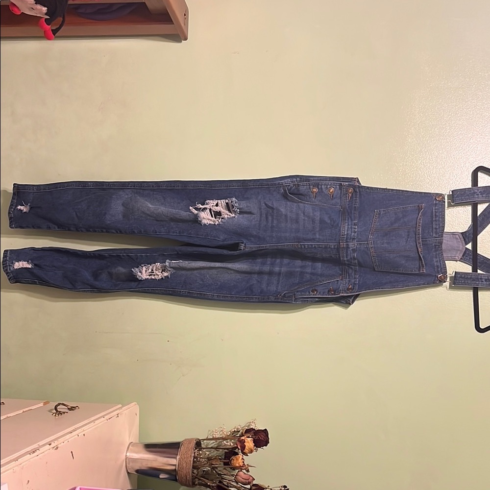 Distressed Blue Denim Overalls